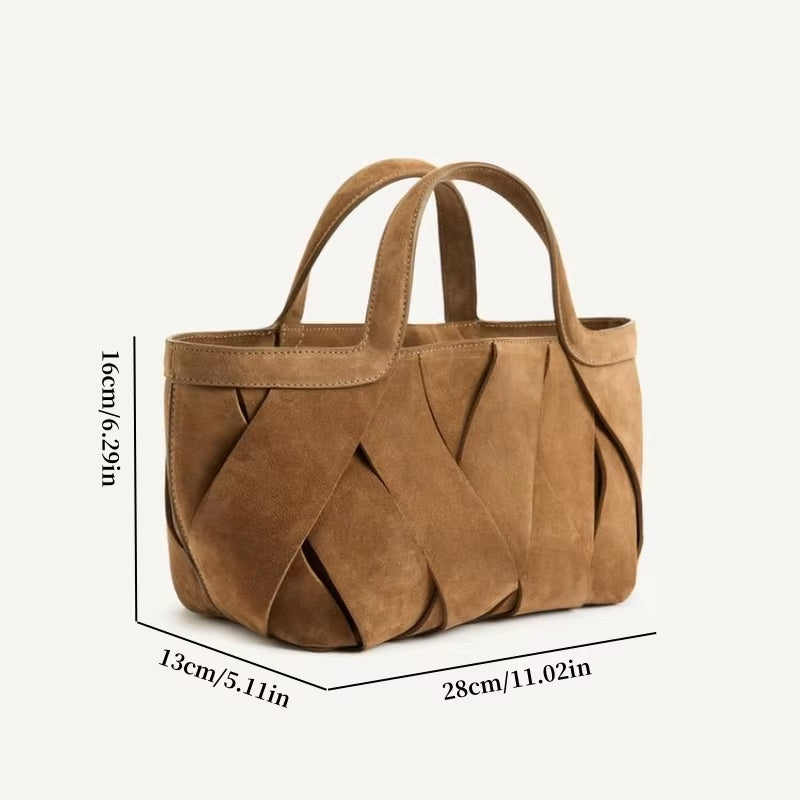 Women's Mini Suede Shopper Bag, Luxury Design New in Handbags For Women, Solid Color Woven Tote Bags,