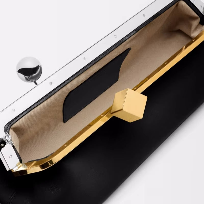 The Salon clutch bag with Removable Shoulder Strap, Women's Fashionable Baguette Bag, Luxury Designer Clip Handbag Purses for Ladies