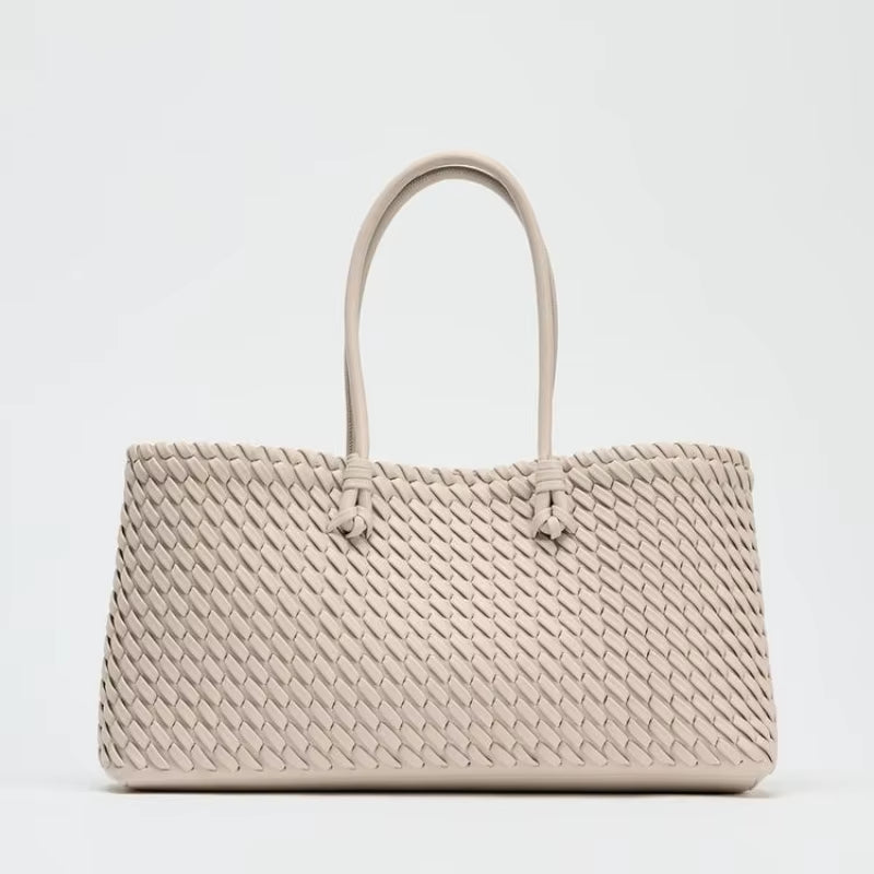 ELONGATED WOVEN SHOPPER BAG Fashionable Top Handle Tote Bag, Women's Shoulder Handbags Luxury Design for Everyday Style