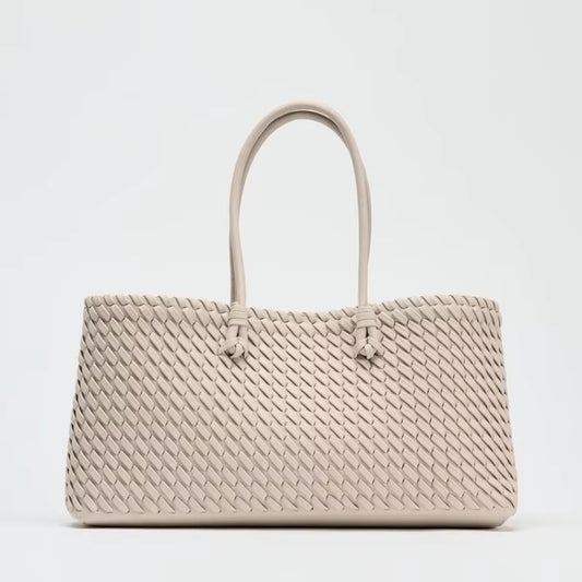 ELONGATED WOVEN SHOPPER BAG Fashionable Top Handle Tote Bag, Women's Shoulder Handbags Luxury Design for Everyday Style