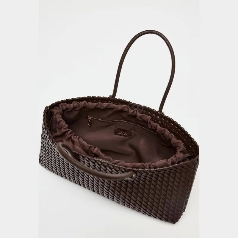 ELONGATED WOVEN SHOPPER BAG Fashionable Top Handle Tote Bag, Women's Shoulder Handbags Luxury Design for Everyday Style