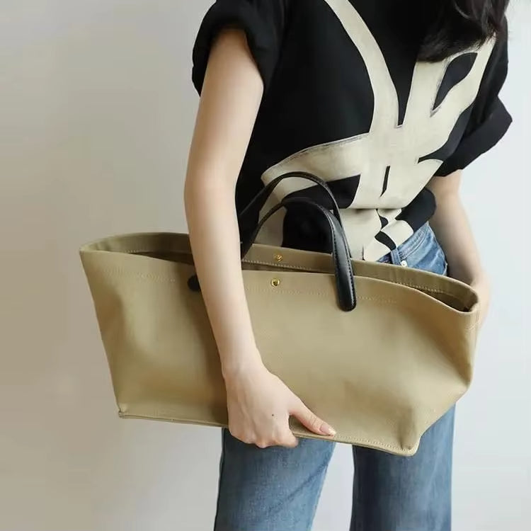 Women's Canvas Leather Totes Handbag Commuting Shoulder Crossbody Armpit Bag Leisure Versatile Casual Chic Stylish Clutch