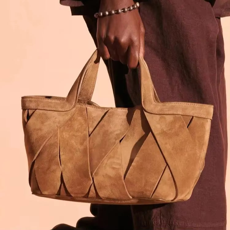 Women's Mini Suede Shopper Bag, Luxury Design New in Handbags For Women, Solid Color Woven Tote Bags,