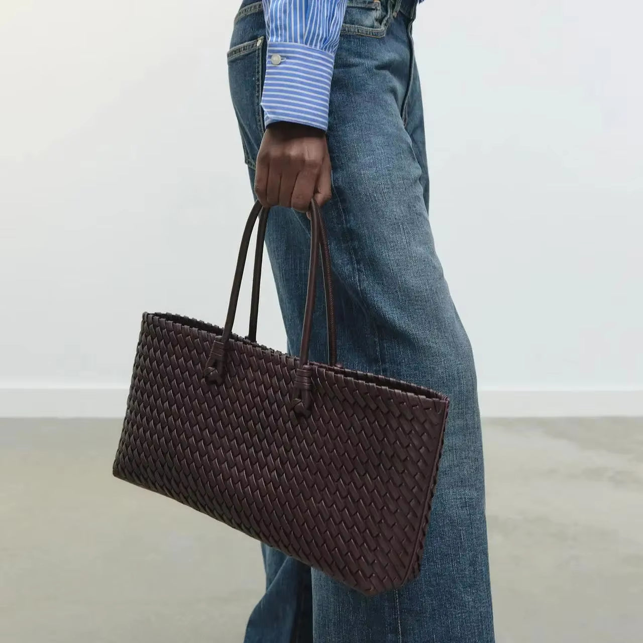 ELONGATED WOVEN SHOPPER BAG Fashionable Top Handle Tote Bag, Women's Shoulder Handbags Luxury Design for Everyday Style