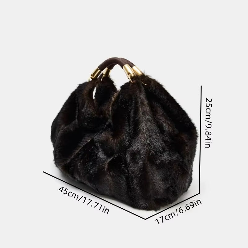 MAXI FAUX FUR BAG, Fuzzy Fur Fluffy Large Handbag, Women's Fashionable Tote Bag, Elegant Ladies Luxury Designer Shoulder Bags